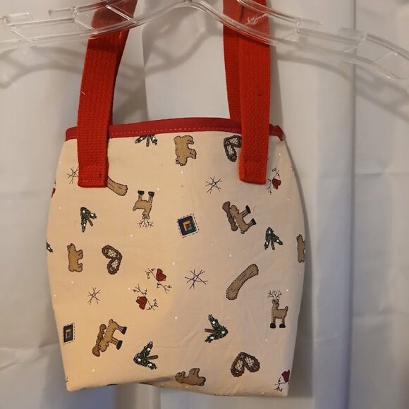 NEW Reusable Fabric Gift Bag Christmas Moose Beige Red Farmhouse style 8x8x4" - Picture 4 of 5